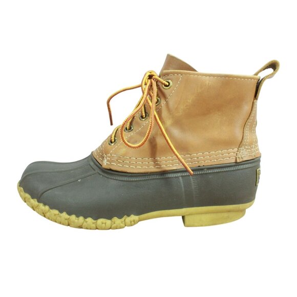 LL Bean Brown Leather Lace Up Round Toe Unlined Ankle Duck Boots Size 7 M - Picture 1 of 10